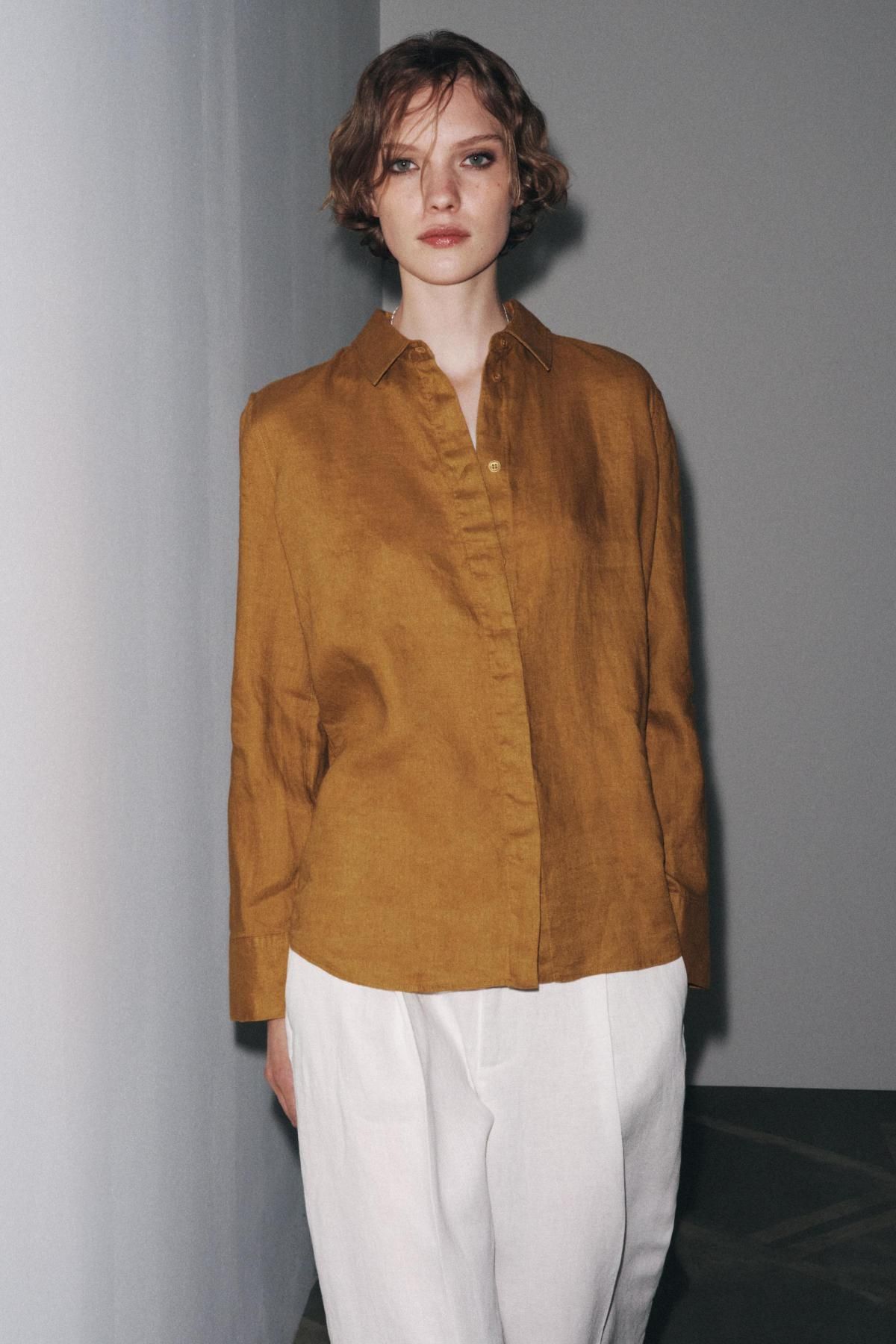 자라 내추럴 린넨 긴팔 셔츠 5344/241 OCHRE - 상세 이미지 5