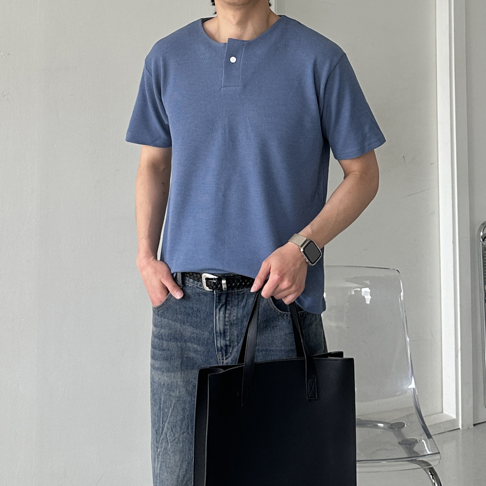 남자 반팔티 여름 쿨 피케 티셔츠 헨리넥 반팔 - 상세 이미지 5