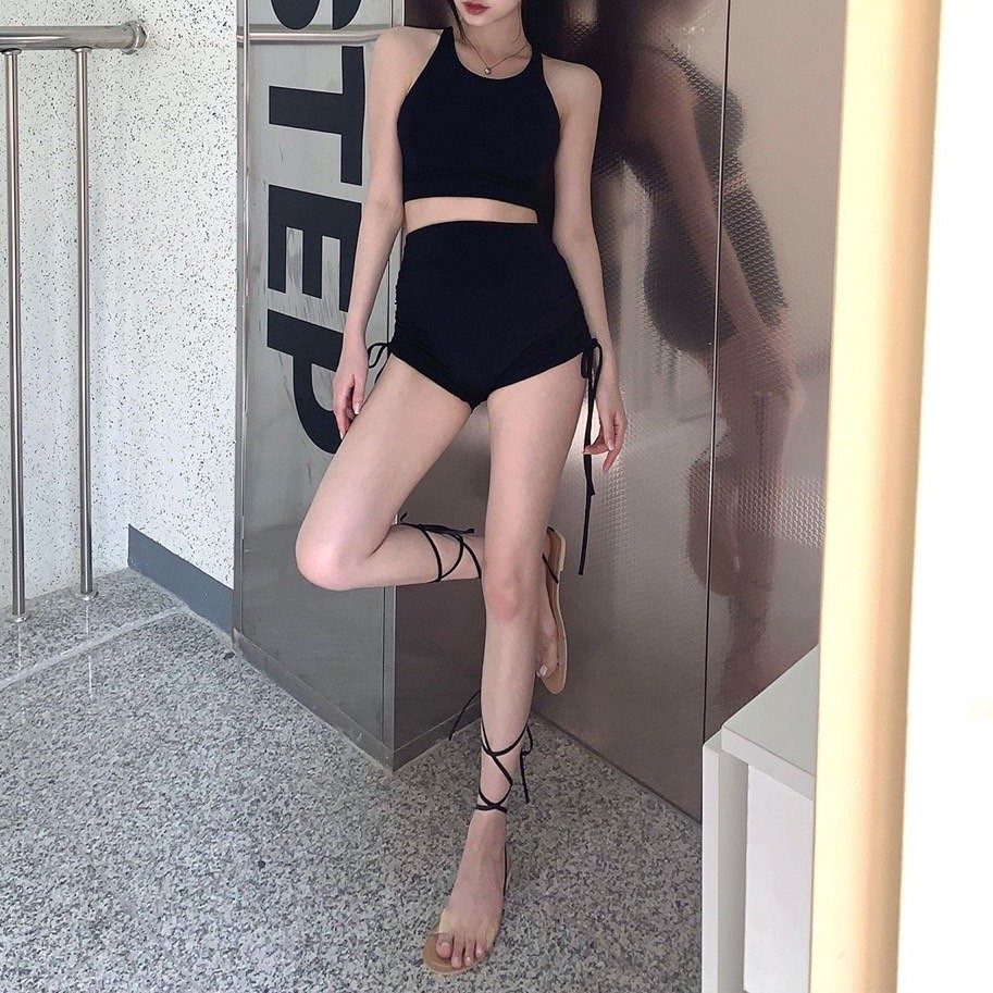 셔링 3부 하이웨스트 워터 레깅스 래쉬가드 숏 팬츠 수영복 반바지 - 상세 이미지 4
