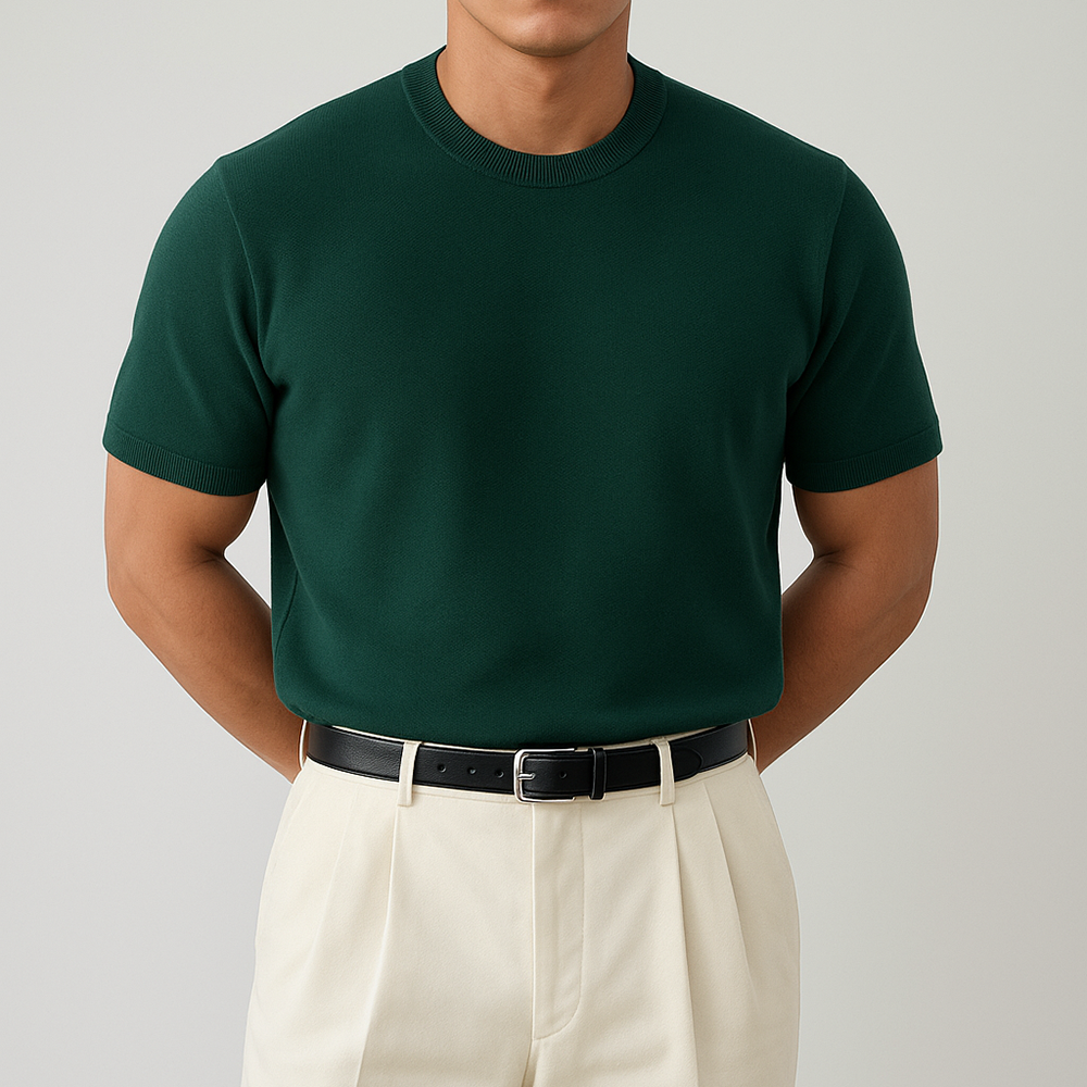 머슬핏 남자반팔니트 여름 니트 LOGAN LAINE 딥그린, L (105)