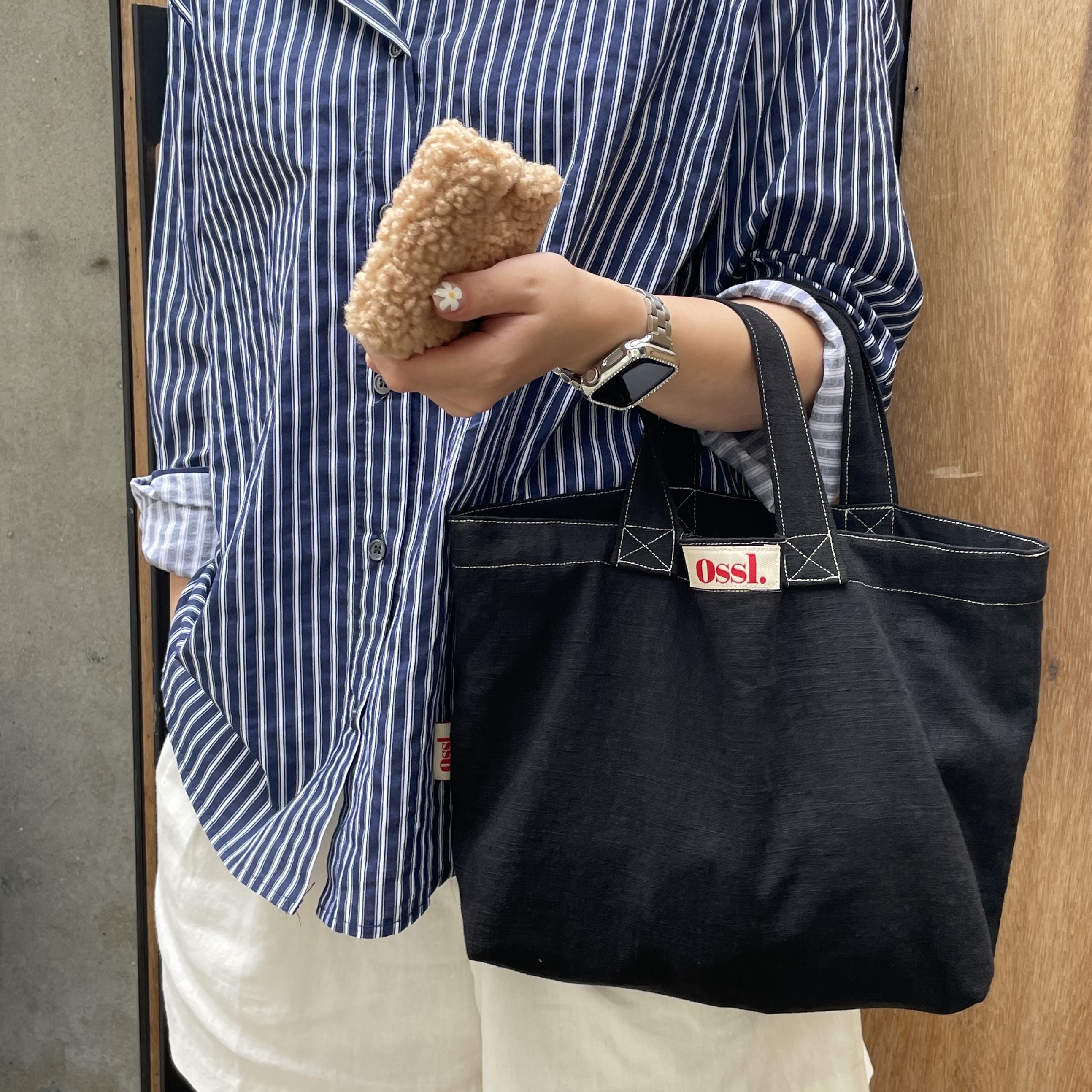 [Ossl] 오슬 스티치 린넨 코듀로이 골덴 토트백 미니 에코백 핸드메이드 가방