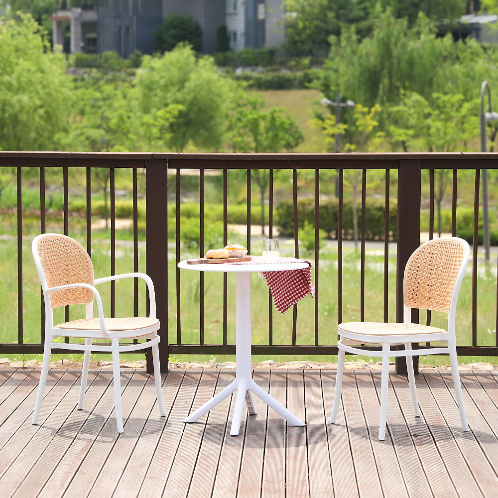 (2인세트)마엘 야외용 카페 테라스 정원 플라스틱 의자 테이블 세트 화이트