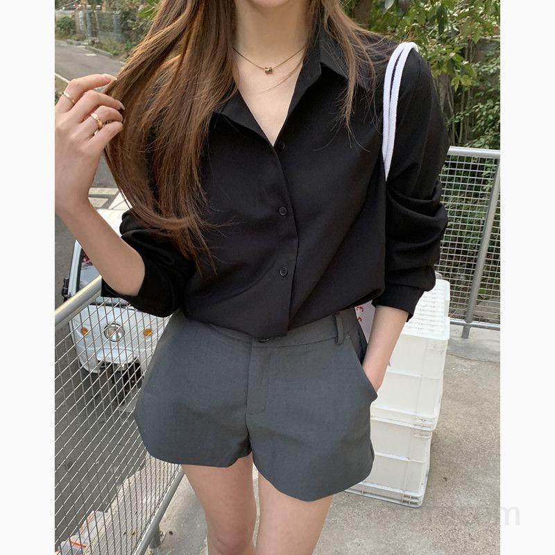 여성 고급스러운 베이직 루즈핏 편안한 카라넥 무지 솔리드 긴팔 셔츠 블라우스 모달 스판 혼방 데일리 오피스룩 출근룩 하객룩 캐주얼 봄 가을 8380 - 상세 이미지 3