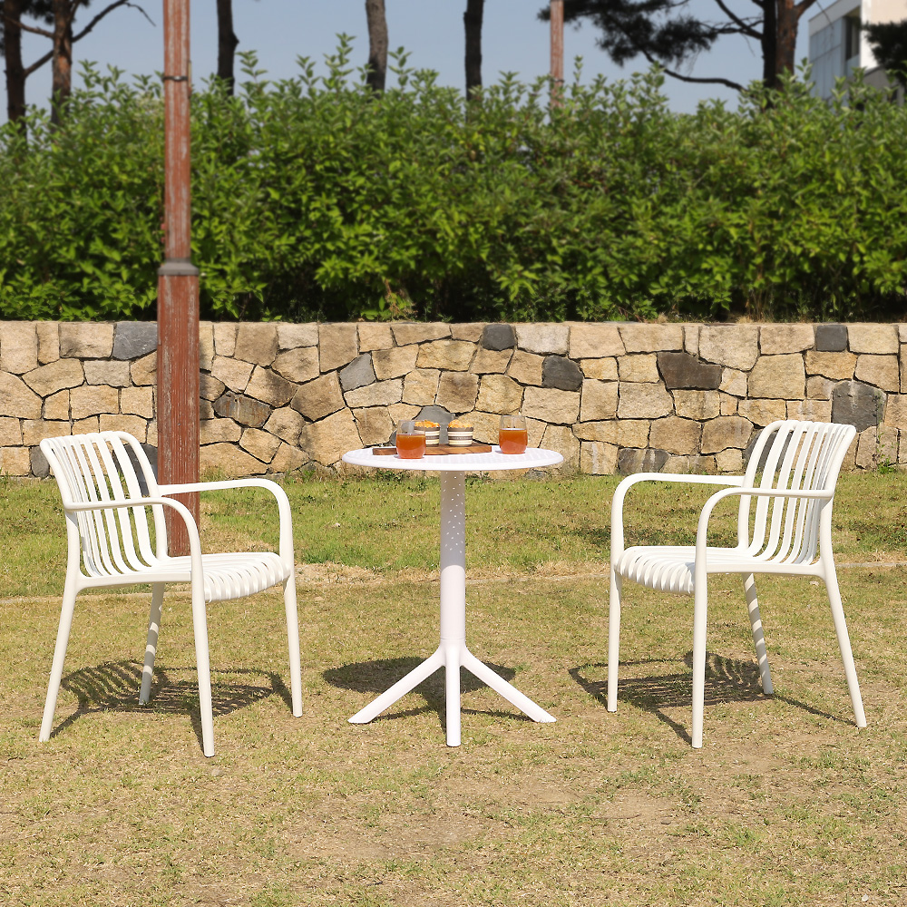 (2인세트)안시 암체어 야외용 카페 테라스 정원 플라스틱 의자 테이블 세트 옐로우