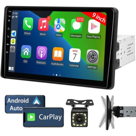 Naifay [해외]애플 카플레이 및 안드로이드 오토가 탑재된 나이페이 9인치 카 스테레오 싱글 딘 라디오, 블루투스 오디오 수신기가 터치스크린 스테레오, 백업 카메라, 미러 링크,FM/USB