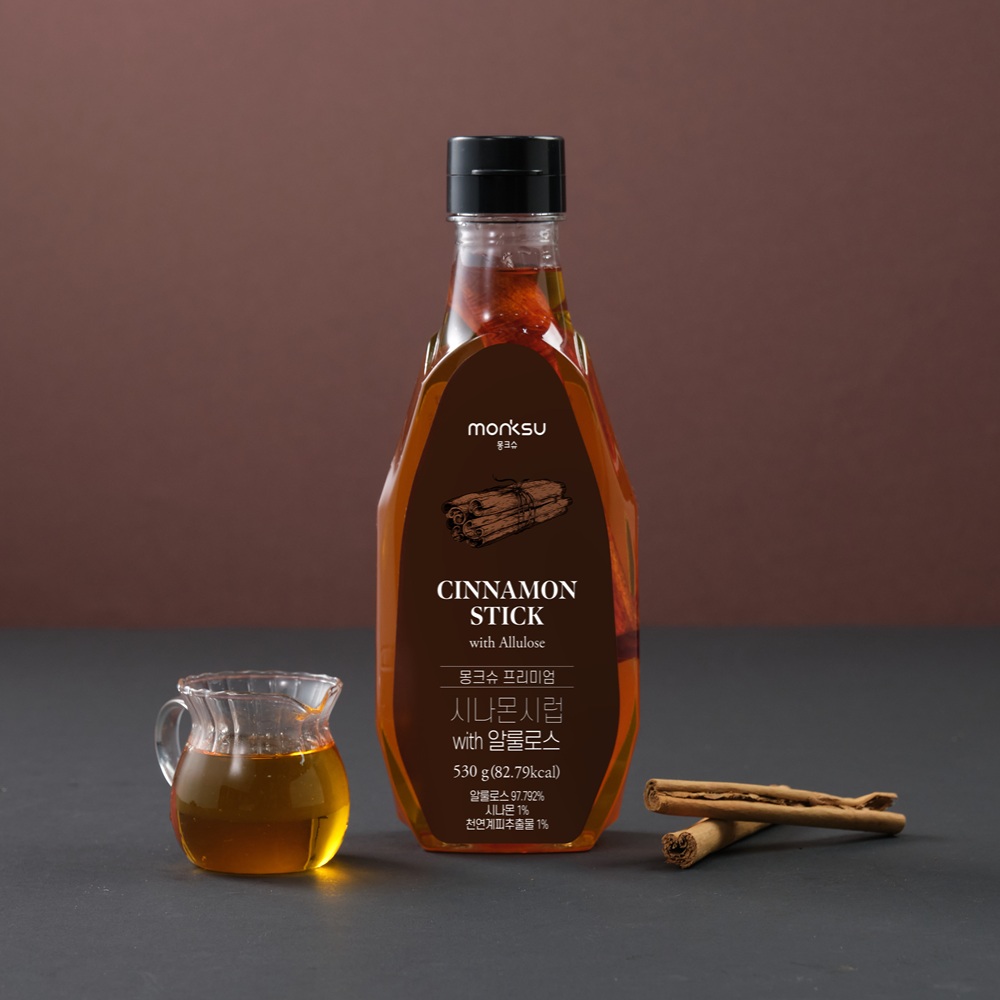 몽크슈 프리미엄 무설탕 수제 제로 시나몬 스틱 시럽 슈가프리 저당 알룰로스 하이볼 530g