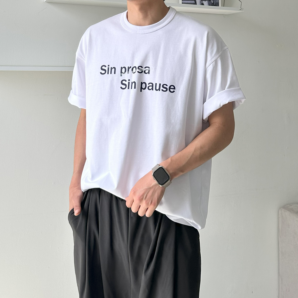 남자반팔티 자수 레터링 여름 티셔츠 남자오버핏반팔 - 상품 이미지