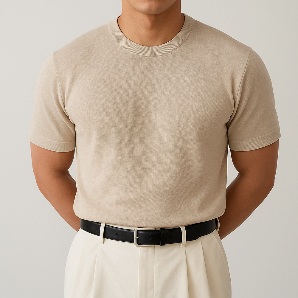 머슬핏 남자반팔니트 여름 니트 LOGAN LAINE 샌드, M (95-100)