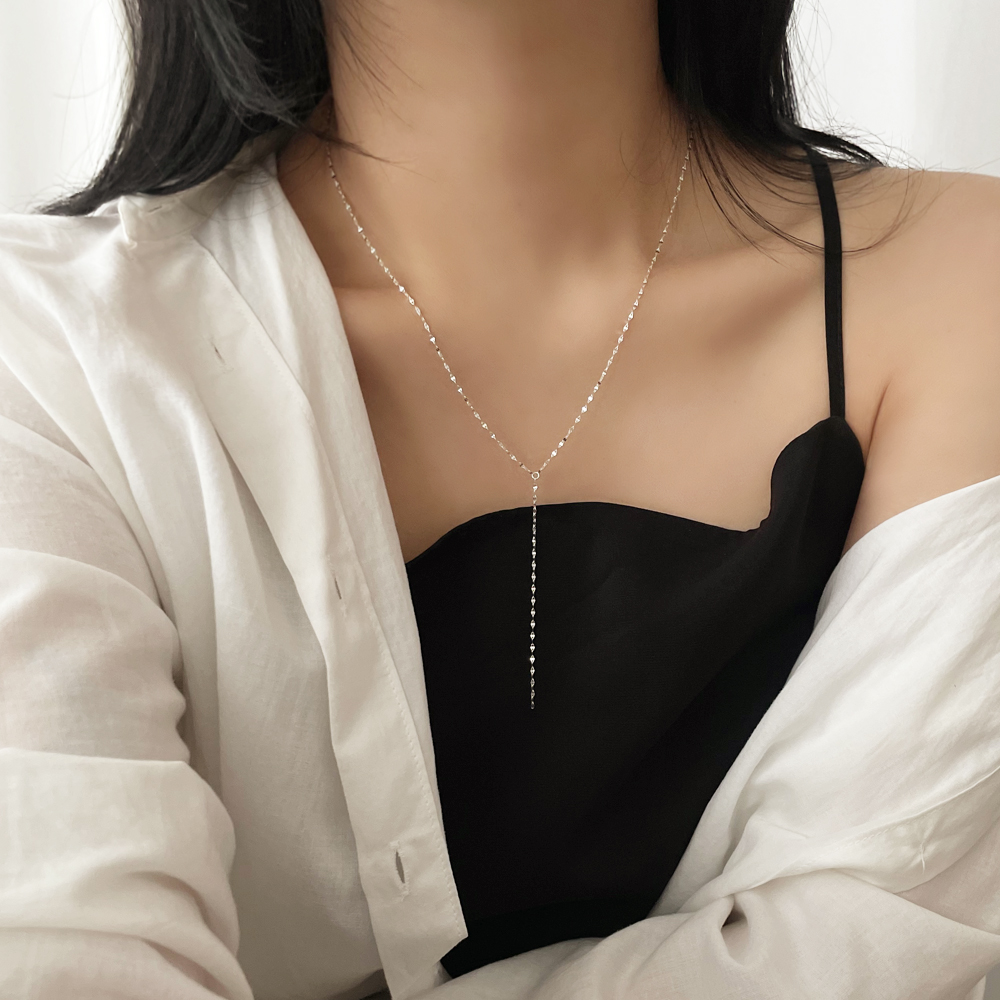 [무배] 실버925 블링 컷팅 Y 체인 드롭 롱 목걸이 - 상세 이미지 5