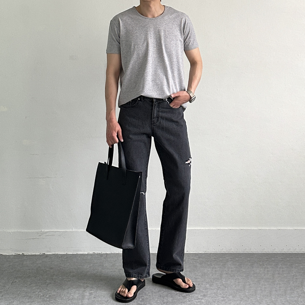 남자여름청바지 디스트로이드진 찢청 흑청 팬츠 남자와이드청바지 - 상세 이미지 2