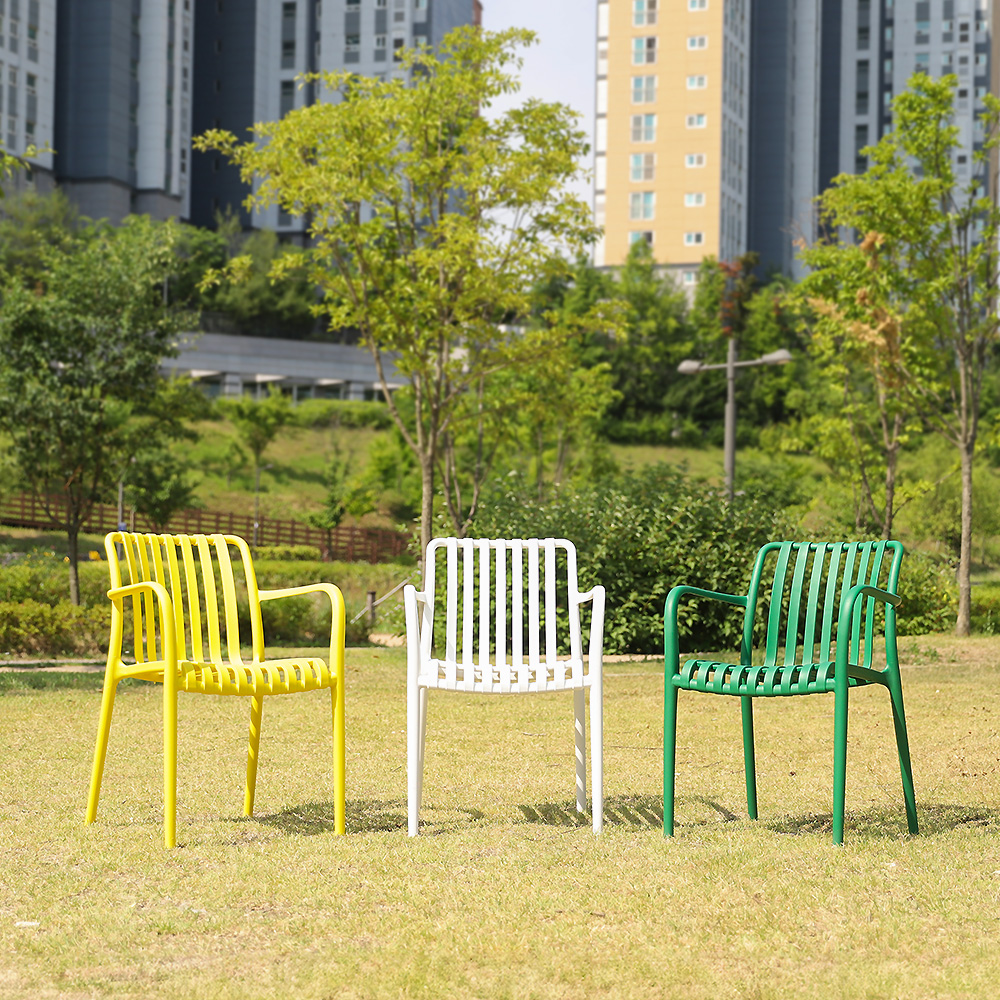 (2인세트)안시 암체어 야외용 카페 테라스 정원 플라스틱 의자 테이블 세트 옐로우