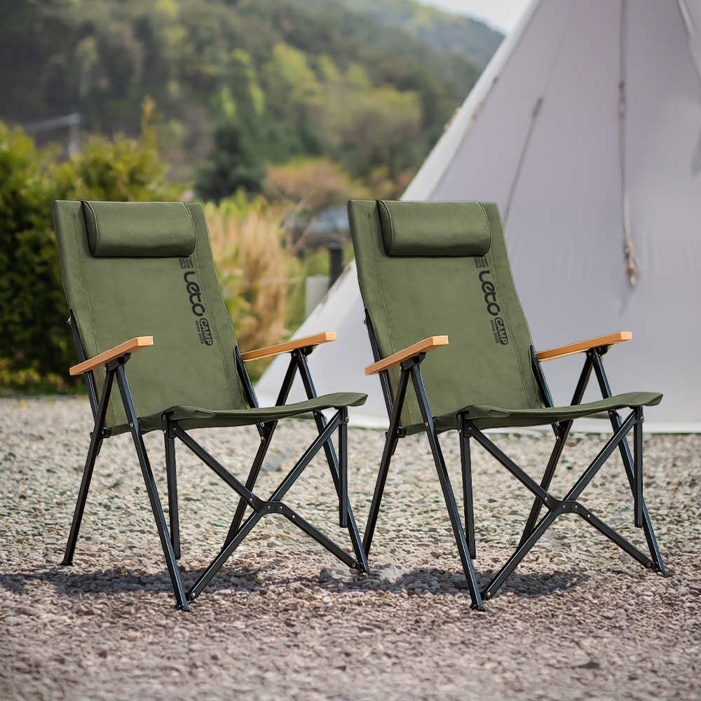 각도조절 릴렉스 접이식 롱 캠핑의자 체어 LCP-CA05, 카키, 2개