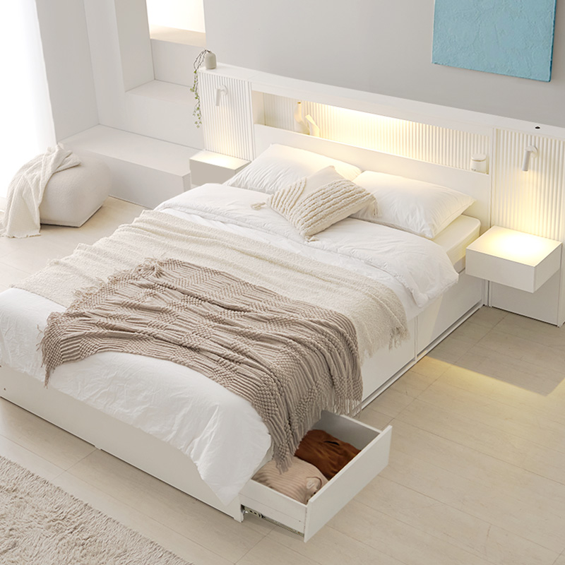 e스마트 라일 LED조명 템바 튼튼한 빅수납 서랍 침대 SS