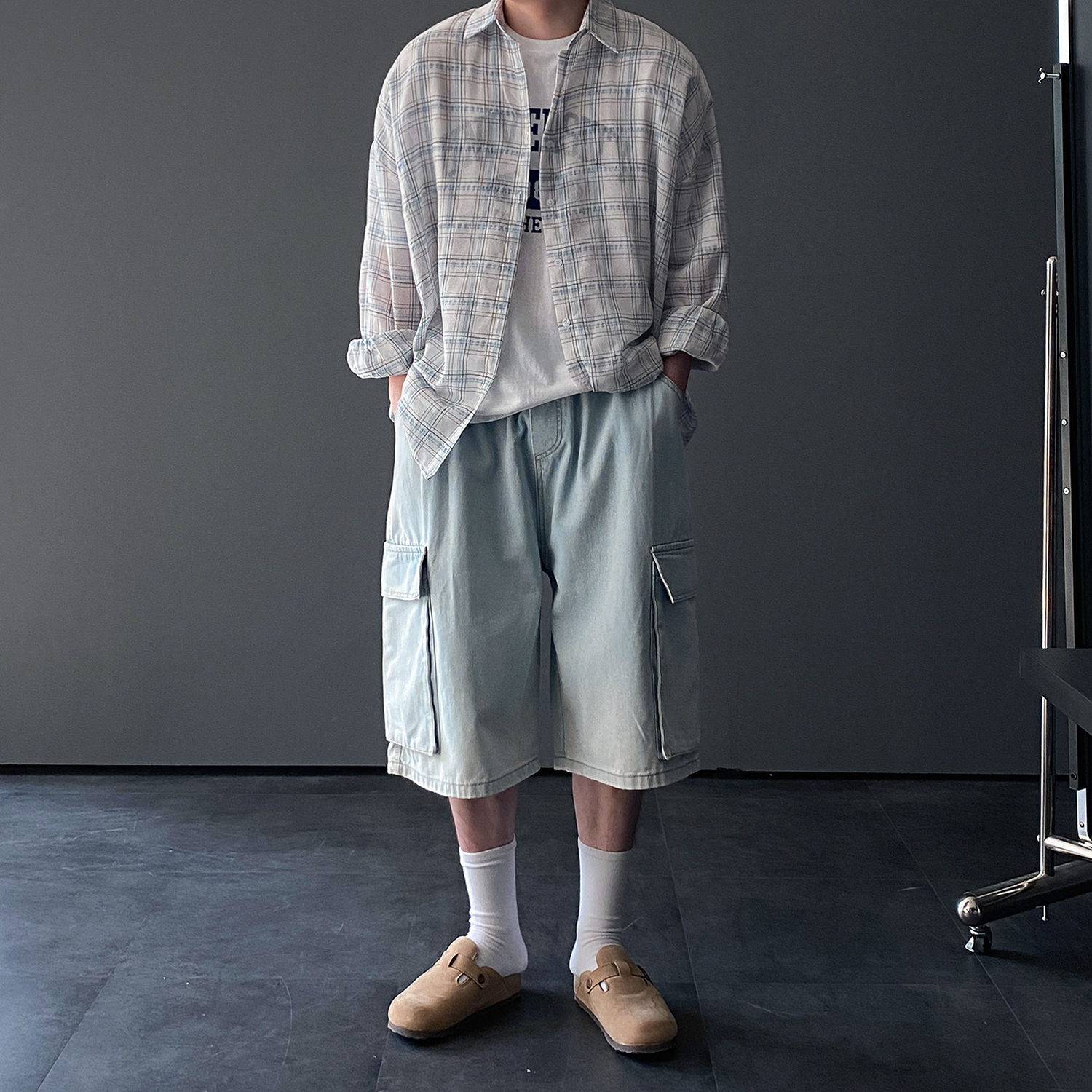 1+1 남자린넨셔츠 남자여름셔츠 남성체크남방 이미지 7