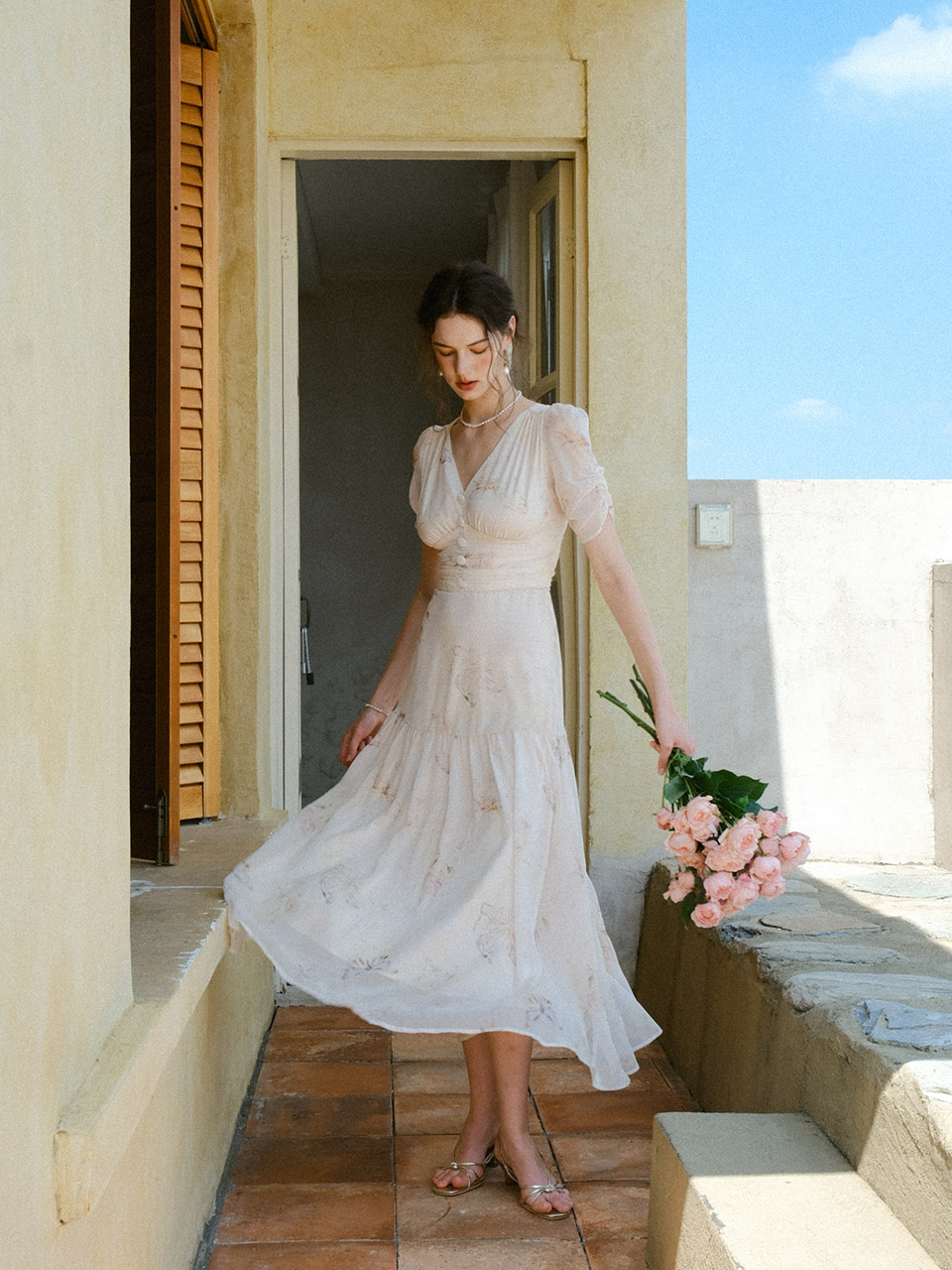 [신스덴] 버터플라이 브이넥 롱원피스