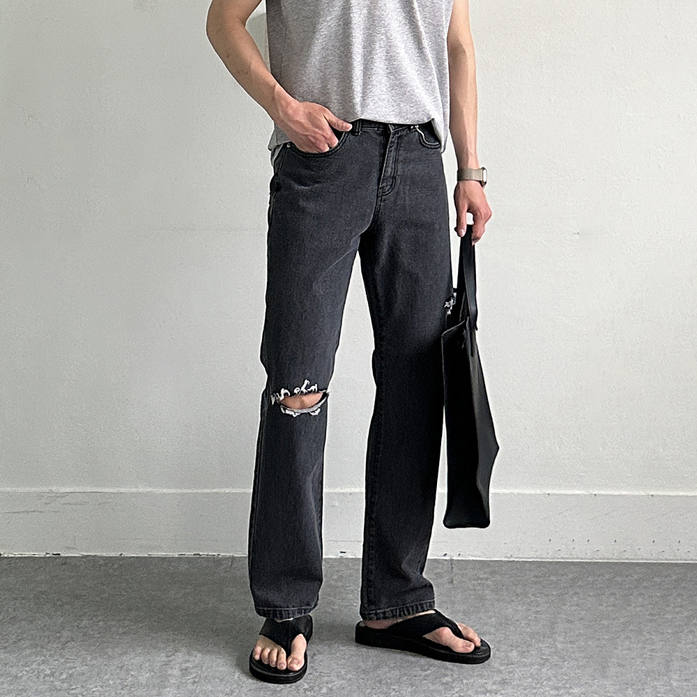 남자여름청바지 디스트로이드진 찢청 흑청 팬츠 남자와이드청바지