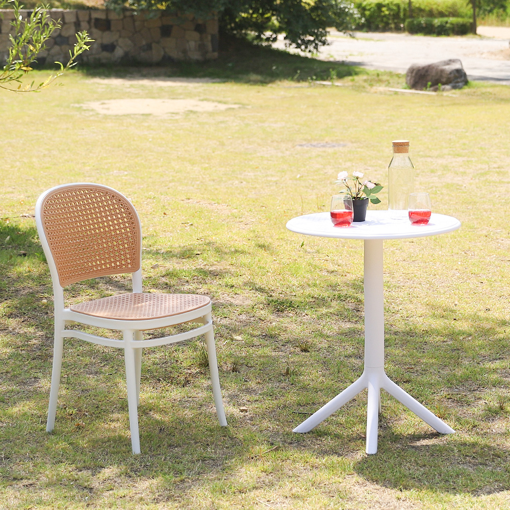 (2인세트)마엘 야외용 카페 테라스 정원 플라스틱 의자 테이블 세트 화이트