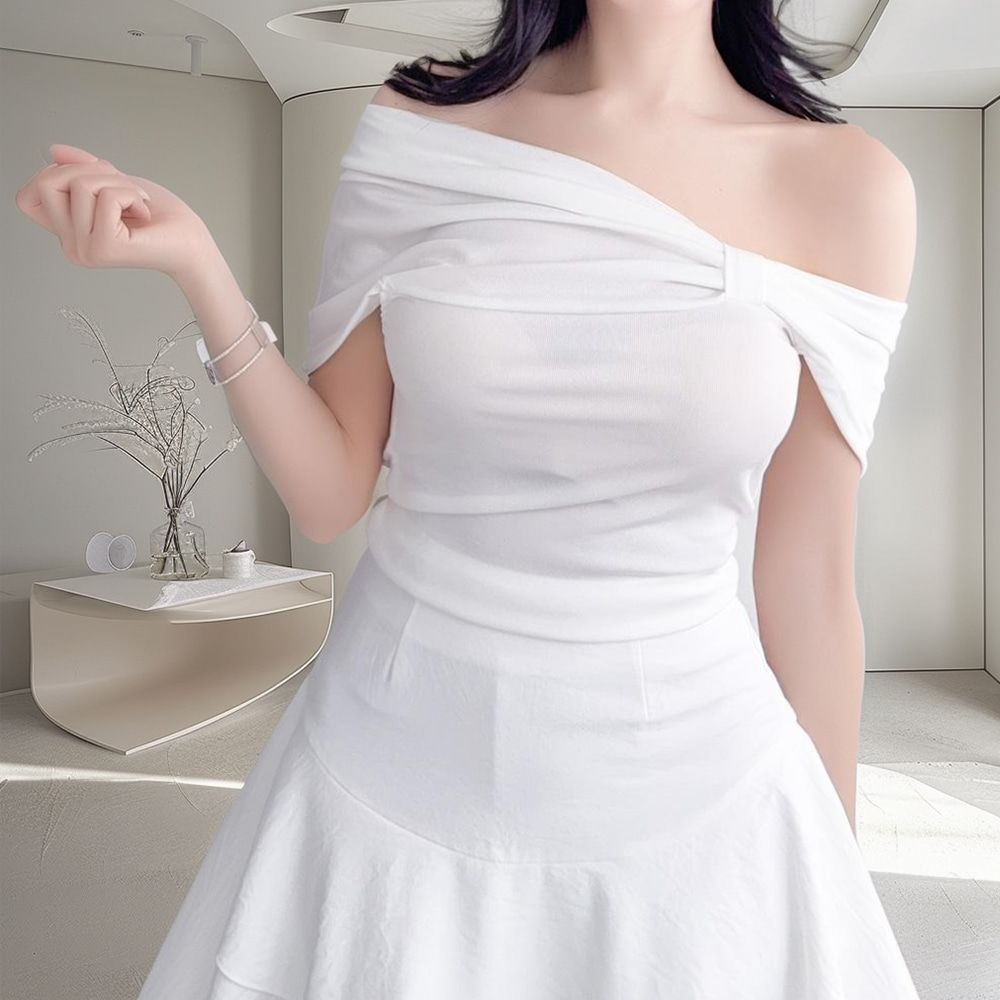 뉴도에르 리본 오프숄더 반팔 티셔츠 AI0113 - 메인 이미지