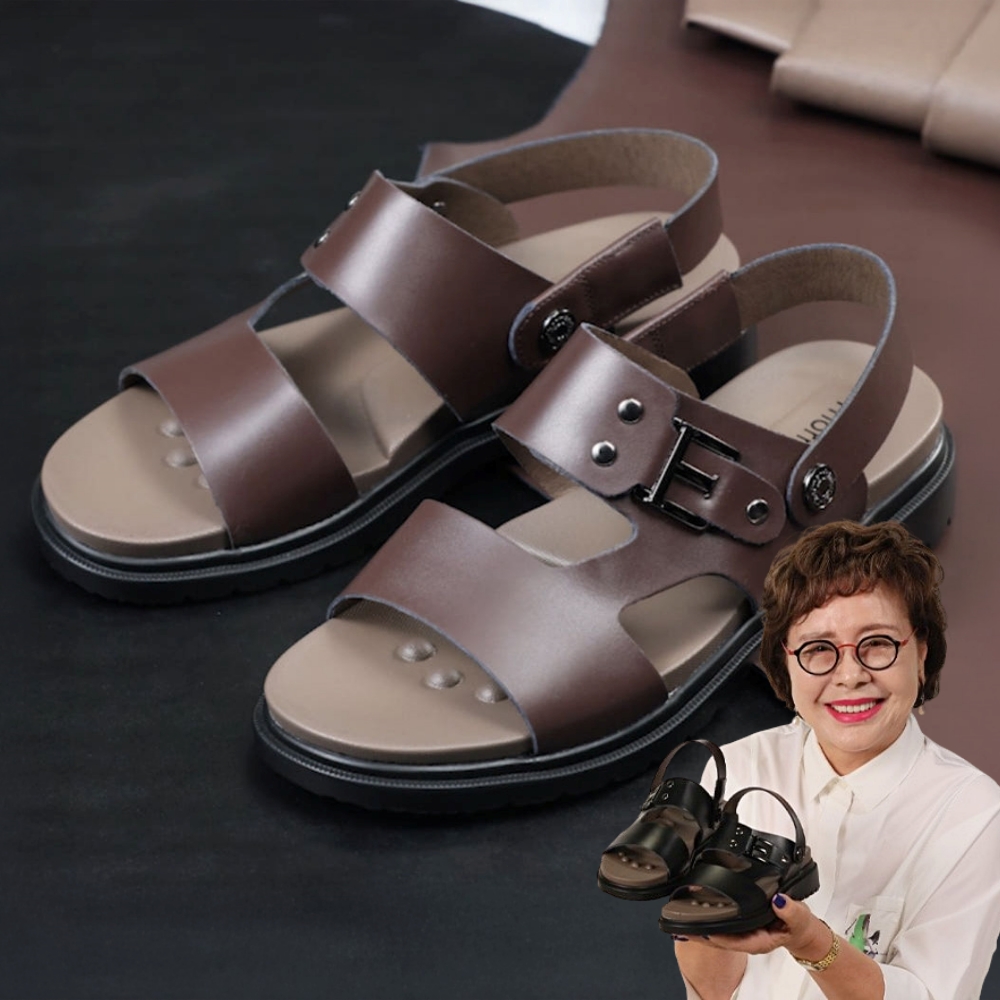 쏘르망 일라이트 소가죽 샌들 천연 고품격 발편한 샌들 인솔 남자 여자 커플 슬리퍼