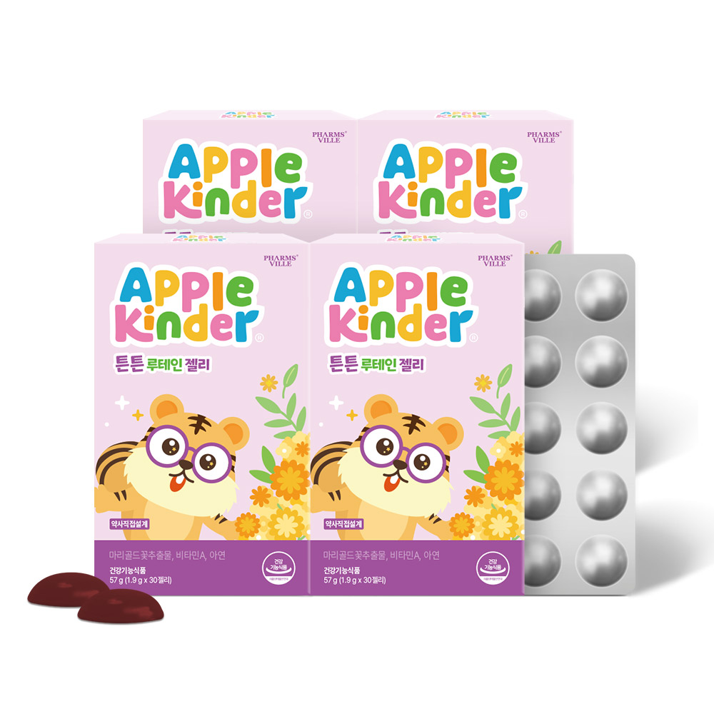 애플킨더 튼튼 루테인 젤리 1.9g 어린이 청소년 성인 눈건강 마리골드 30구미, 4개