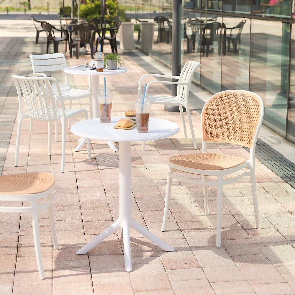(2인세트)마엘 야외용 카페 테라스 정원 플라스틱 의자 테이블 세트 화이트