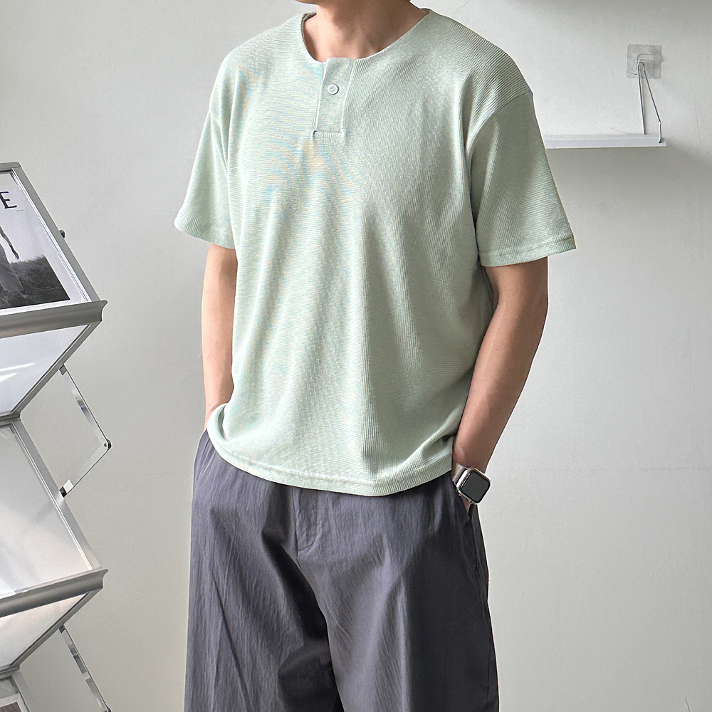 남자 반팔티 여름 쿨 피케 티셔츠 헨리넥 반팔 - 상품 이미지