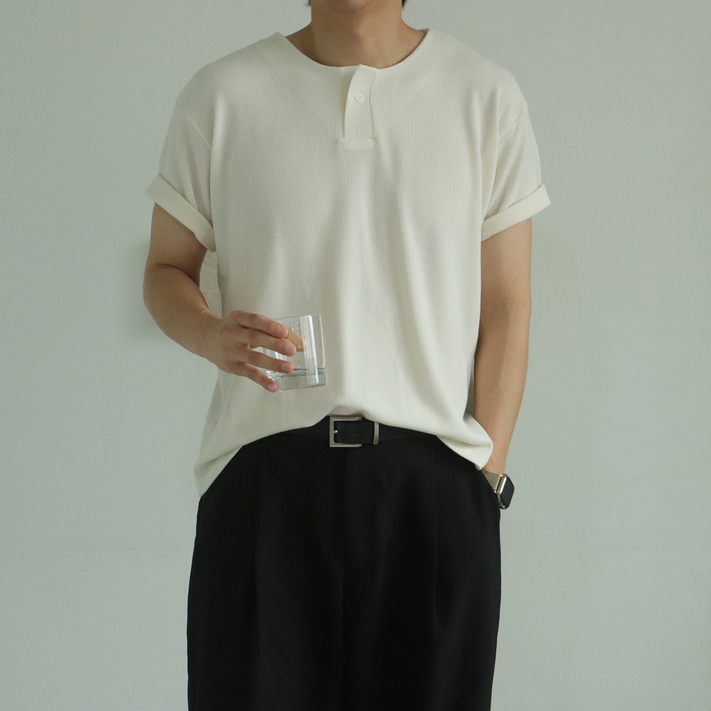 남자 반팔티 여름 쿨 피케 티셔츠 헨리넥 반팔 - 상세 이미지 2