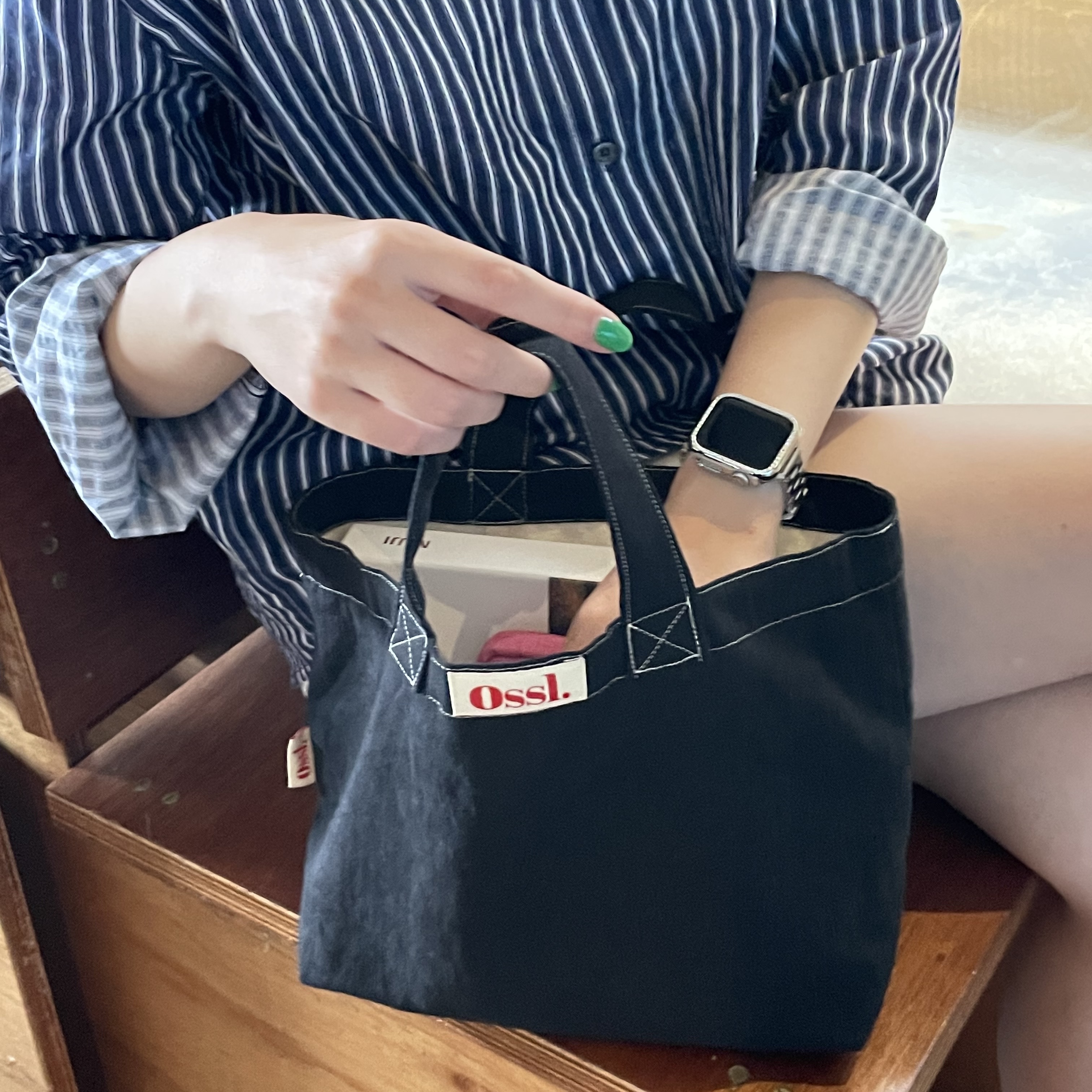 [Ossl] 오슬 스티치 린넨 코듀로이 골덴 토트백 미니 에코백 핸드메이드 가방