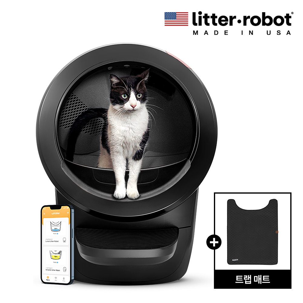 [Trap Mat Package] 리터로봇4 트랩매트패키지 대형사이즈 냄새제어 모래절감 후드형 고양이 자동 화장실(블랙) + 트랩 매트 SET - 상품 이미지
