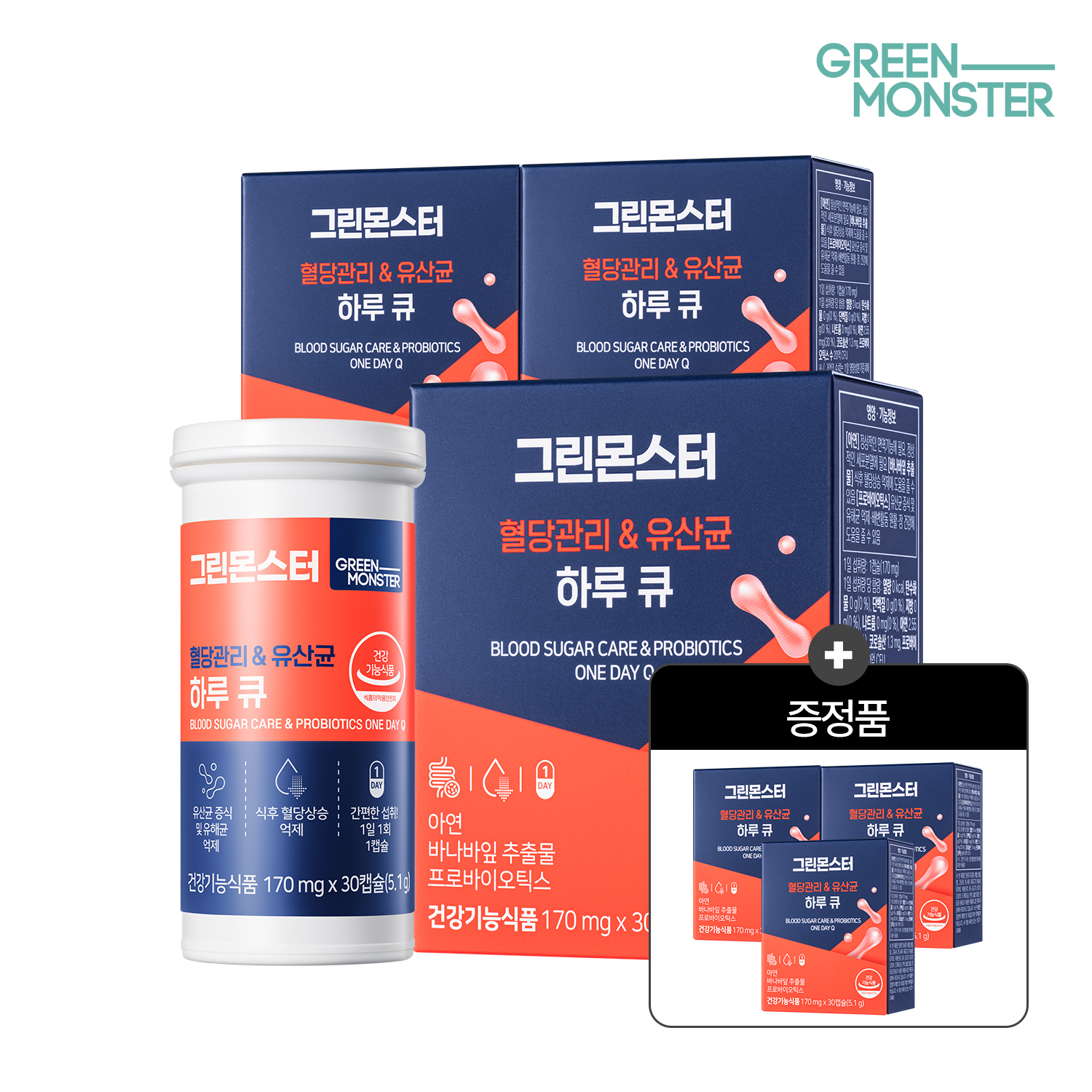 [3+3박스] 그린몬스터 혈당관리 & 유산균 하루 큐 30캡슐, 6개 (식후 혈당 조절 바나바잎추출물)