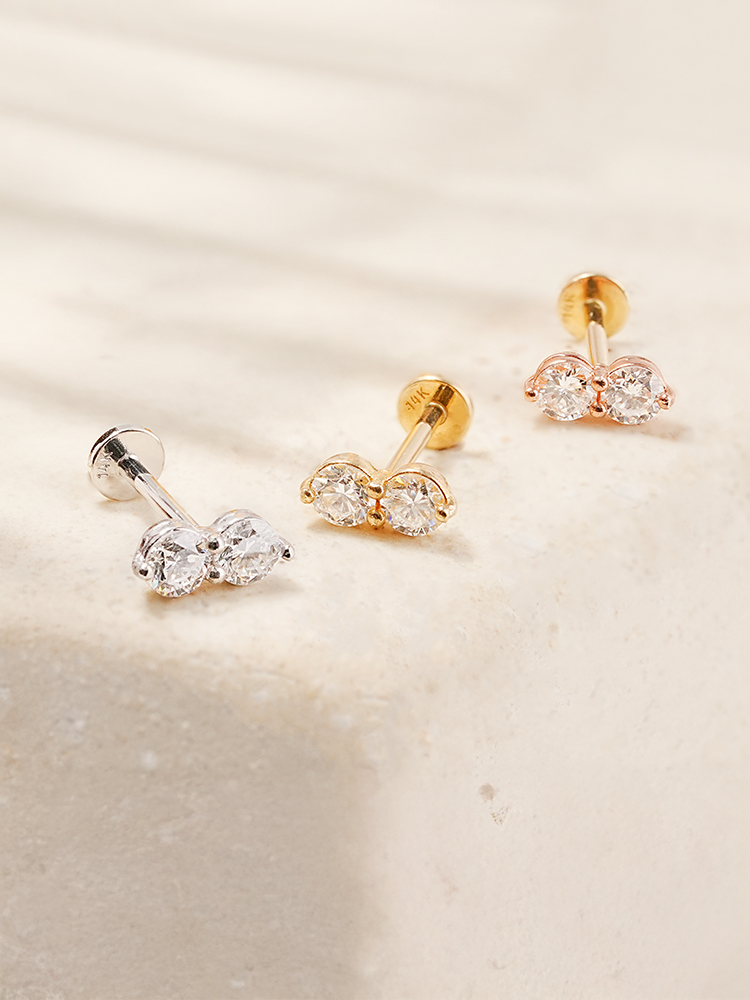 [0.8mm]14K 인터널 랩 다이아몬드 투스톤 투웨이 라블렛 피어싱 귀걸이 - 상세 이미지 4