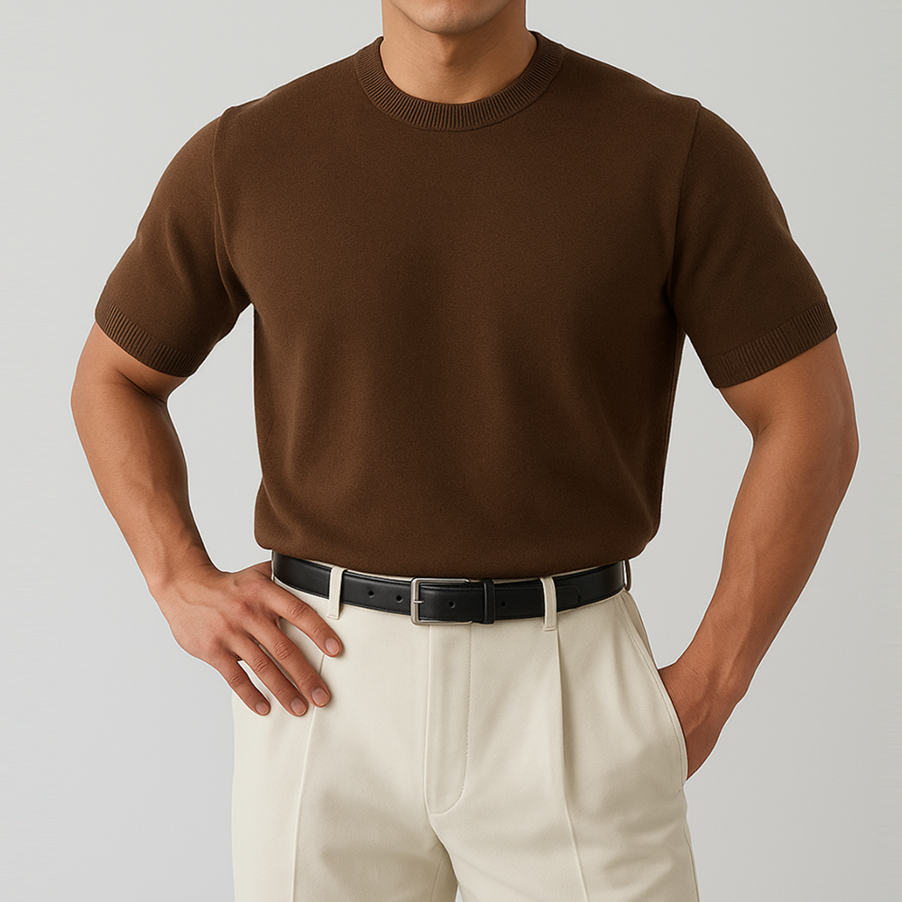 머슬핏 남자반팔니트 여름 니트 LOGAN LAINE 브라운, L (105)