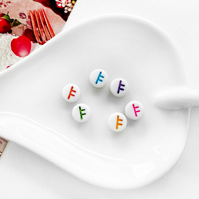 (10p) 4X7mm 화이트 X 비비드컬러 글씨 미니 납작 원형 한글 비즈 - 모음 - 상세 이미지 2