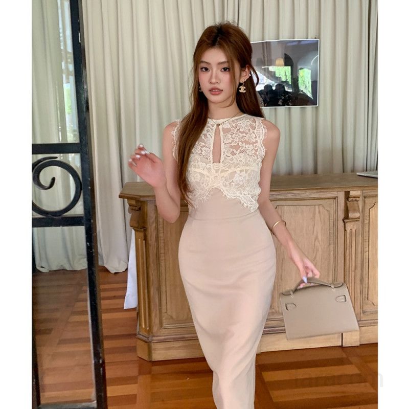 여성 레이스 민소매 X라인 슬림핏 하이웨스트 원피스 단정 우아한 오피스룩 하객룩 데이트룩 결혼식 코디 봄 여름 8714 - 상세 이미지 4