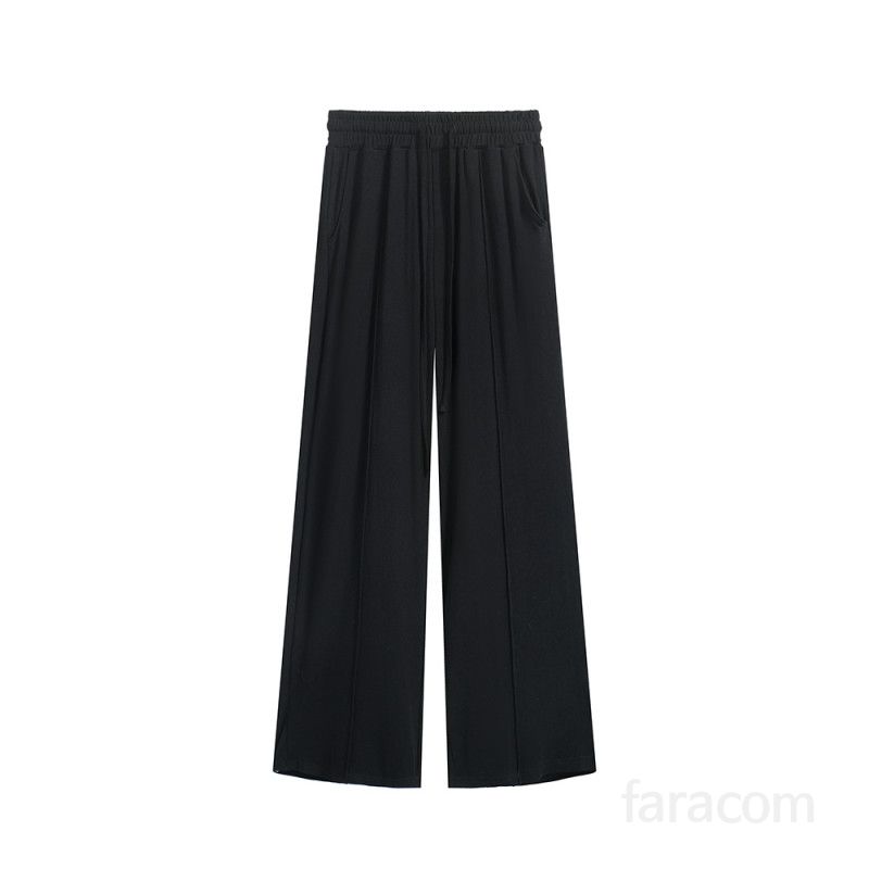 여성 블랙 하이웨스트 드로스트링 밴딩 와이드 스트레이트 롱 슬랙스 바지 데일리 오피스 봄 가을 코디 4966 - 상세 이미지 5