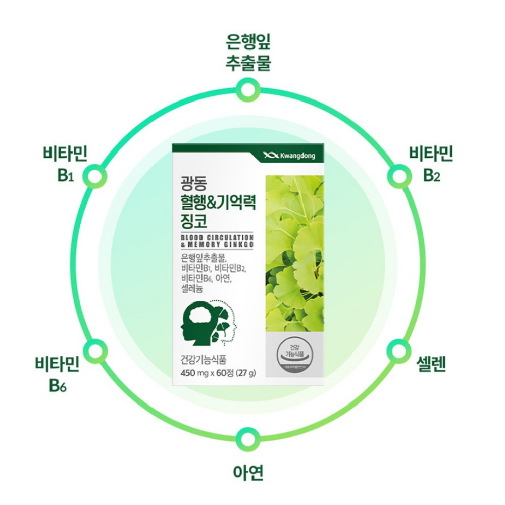광동 혈행 기억력 징코 은행잎추출물 빌리프 멀티플러스 식물성코팅징코 60정, 1개 - 상세 이미지 3