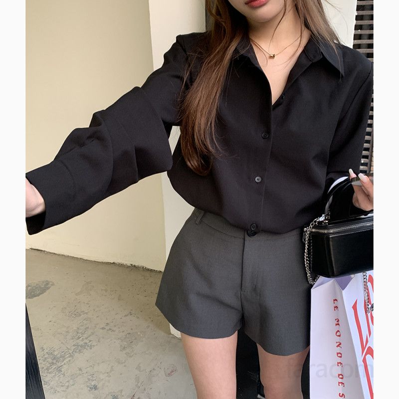 여성 고급스러운 베이직 루즈핏 편안한 카라넥 무지 솔리드 긴팔 셔츠 블라우스 모달 스판 혼방 데일리 오피스룩 출근룩 하객룩 캐주얼 봄 가을 8380 - 상세 이미지 4