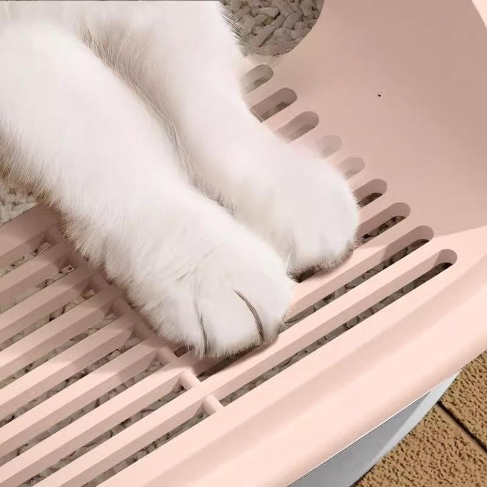 고양이 화장실 대형 초대형 사막화 방지 높은 반밀폐형 삽 포함 핑크 대형 - 상세 이미지 4