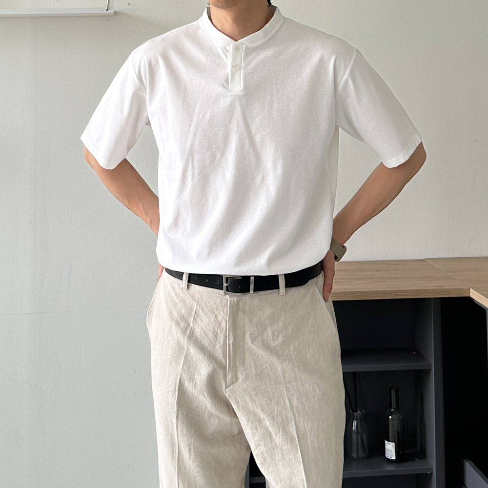 피케 티셔츠 남자 반팔티 오버핏 분또 티셔츠 헨리넥 반팔 - 상세 이미지 2