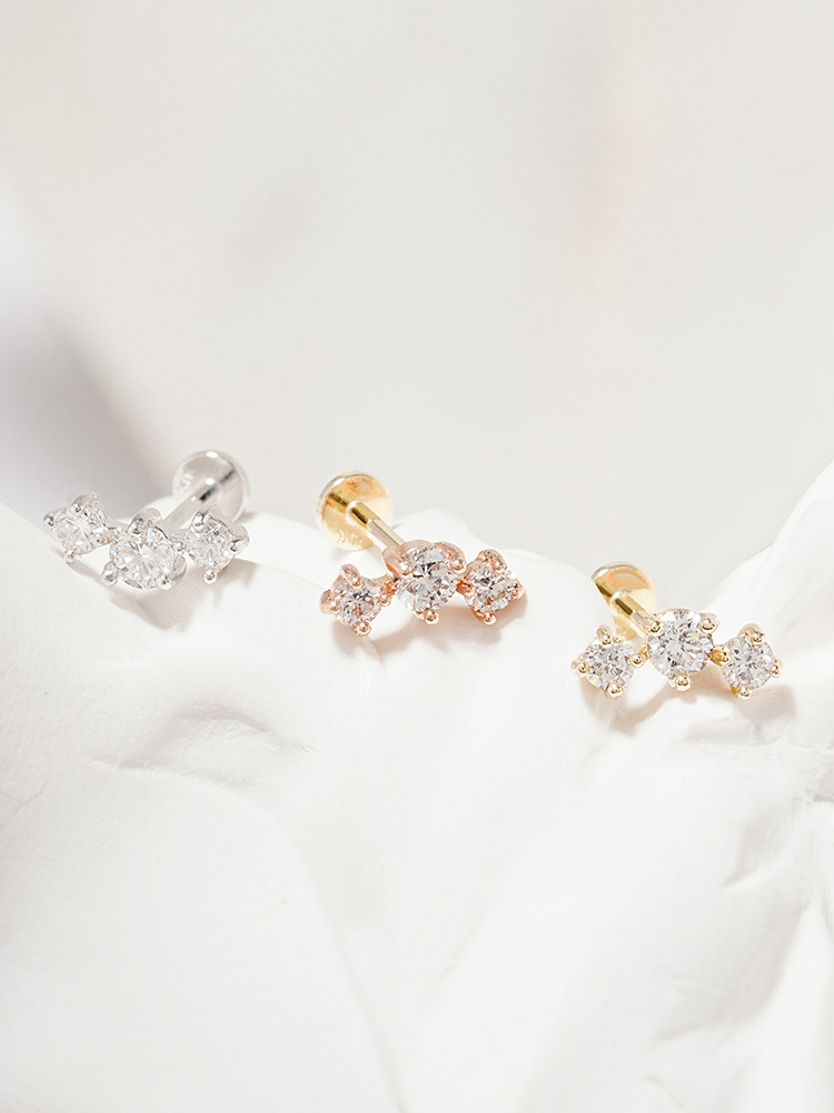 [0.8mm]14K 인터널 랩 다이아몬드 트윙클 크라운 라블렛 피어싱 귀걸이 - 상세 이미지 5