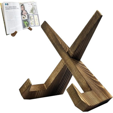 [Azheeuiy][해외]나무 요리책 홀더, 디스플레이 독서용 레시피 책 스탠드 및 카운터 문서 주방, 농가 사무실용 아이패드 태블릿 무료 휴대용 요리 홀더(브라운)