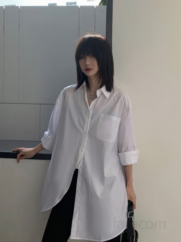 여성 루즈핏 박시핏 카라넥 긴팔 롱 셔츠 원피스 오피스룩 데일리 출근룩 베이직 캐주얼 싱글버튼 면 봄 가을 4002 - 상세 이미지 2