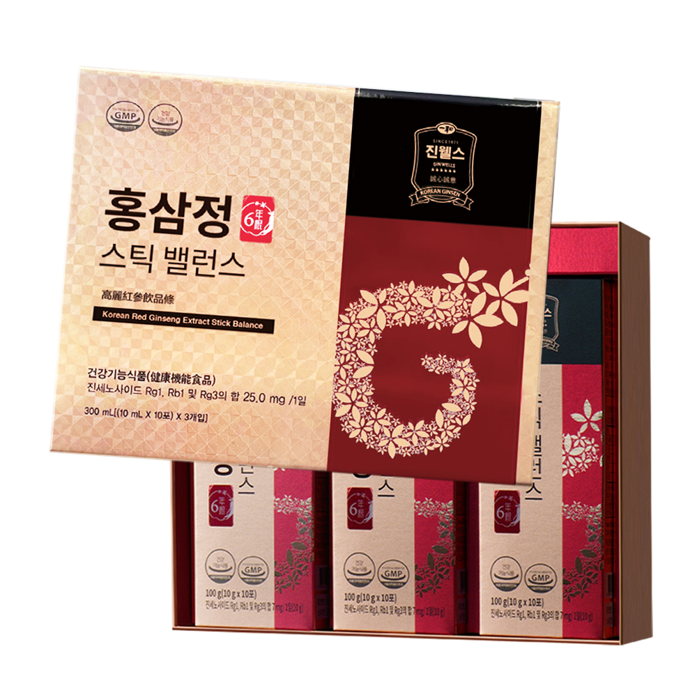 진웰스 6년근 홍삼정 스틱 밸런스 + 쇼핑백 진세노사이드 7mg 30포, 1개 - 메인 이미지