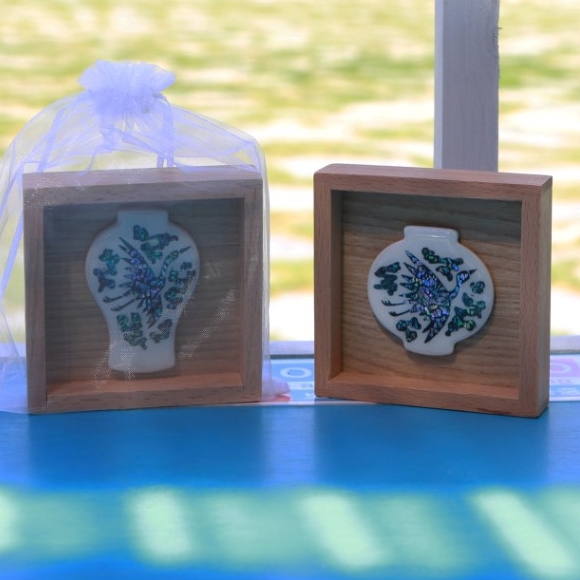 달항아리 액자 다복 집들이 개업선물 복들어오는 미니 운학무늬 수제 도자기 자개 매주 주병