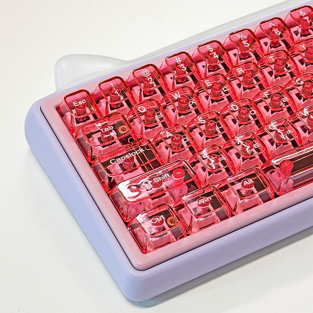 투명 키캡 아이스핑크 투명컬러 한글각인 PC LED 투과 OEM 프로파일 기계식키보드 - 상품 이미지