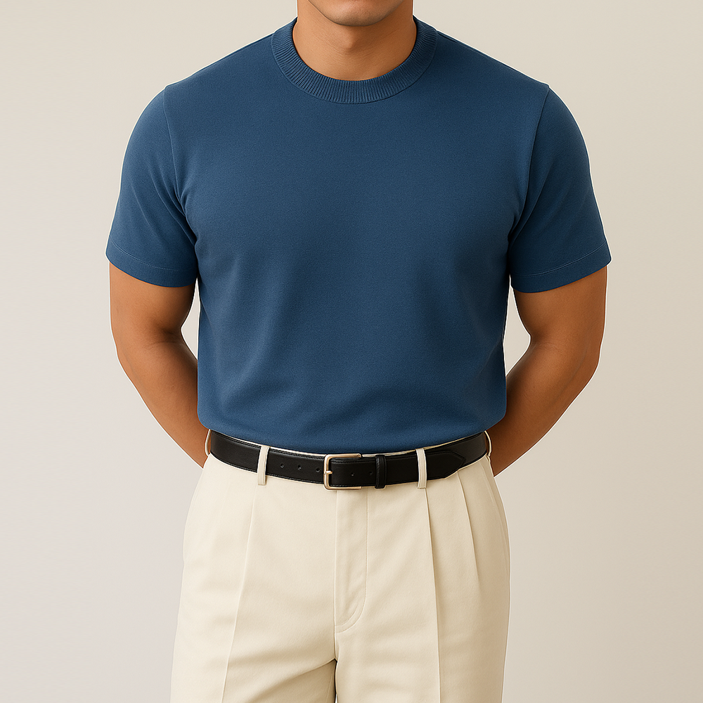 머슬핏 남자반팔니트 여름 니트 LOGAN LAINE 인디블루, XL (110)