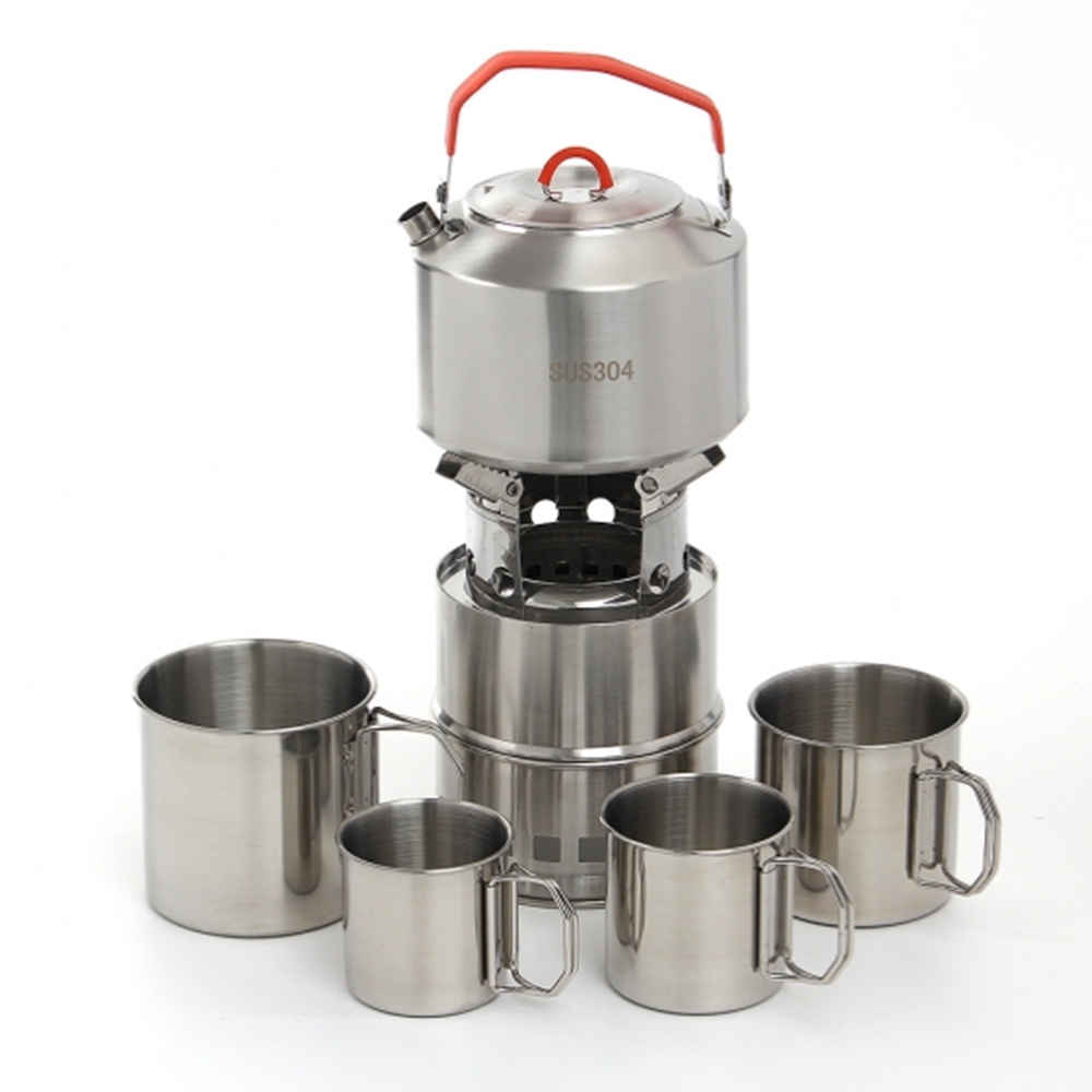 스텐 캠핑 주전자 우드 스토브 스태킹 머그 맥주컵 4종 세트