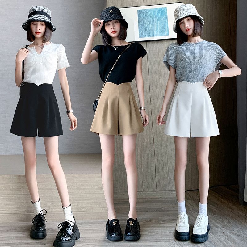 여성 빅사이즈 플리츠 하이웨스트 와이드 숏팬츠 치마바지 A라인 루즈핏 세미정장 출근룩 오피스룩 봄 여름 8113