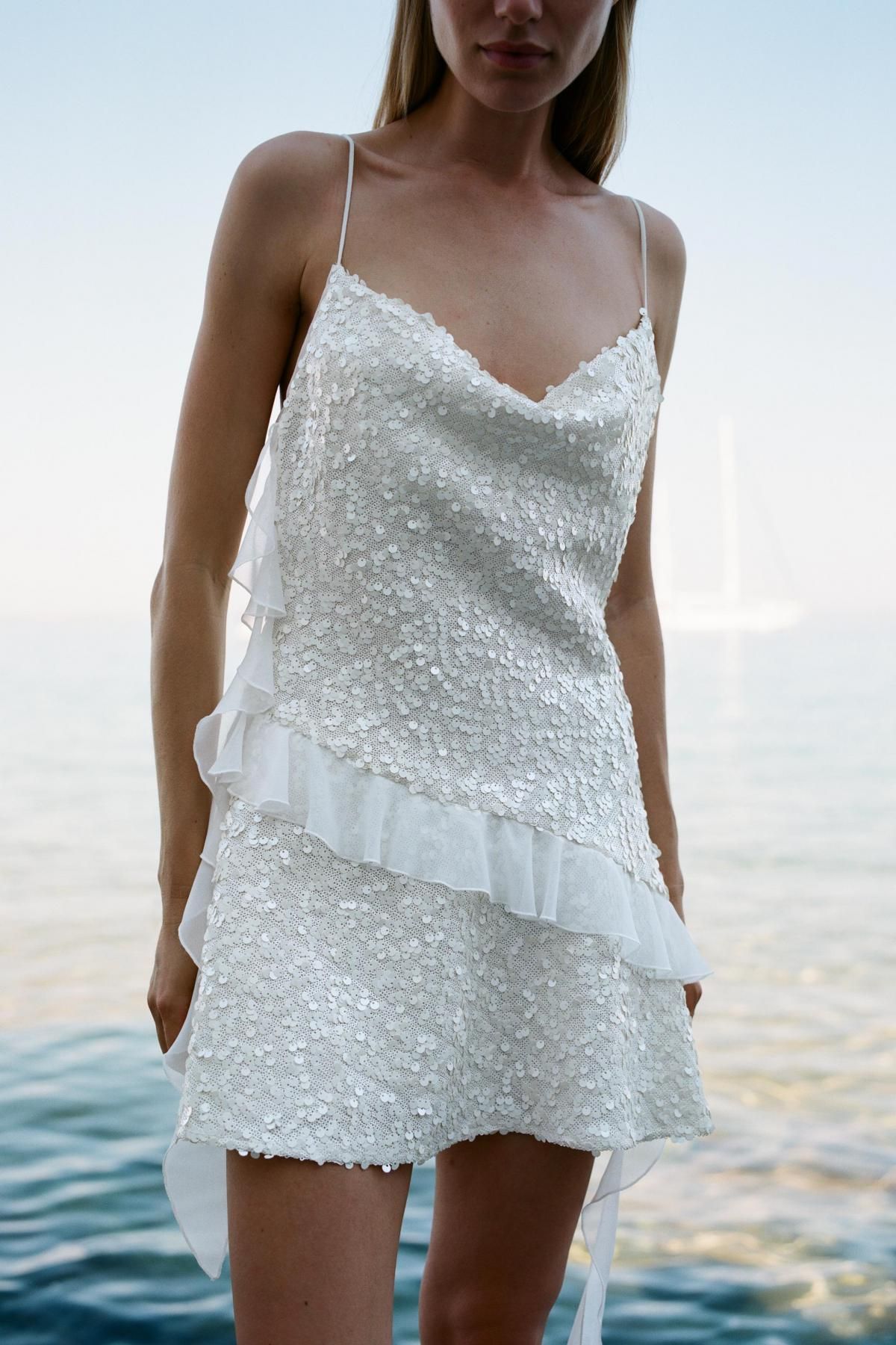 자라 글리터 시퀸 러플 미니 원피스 8306/732 WHITE - 상세 이미지 3