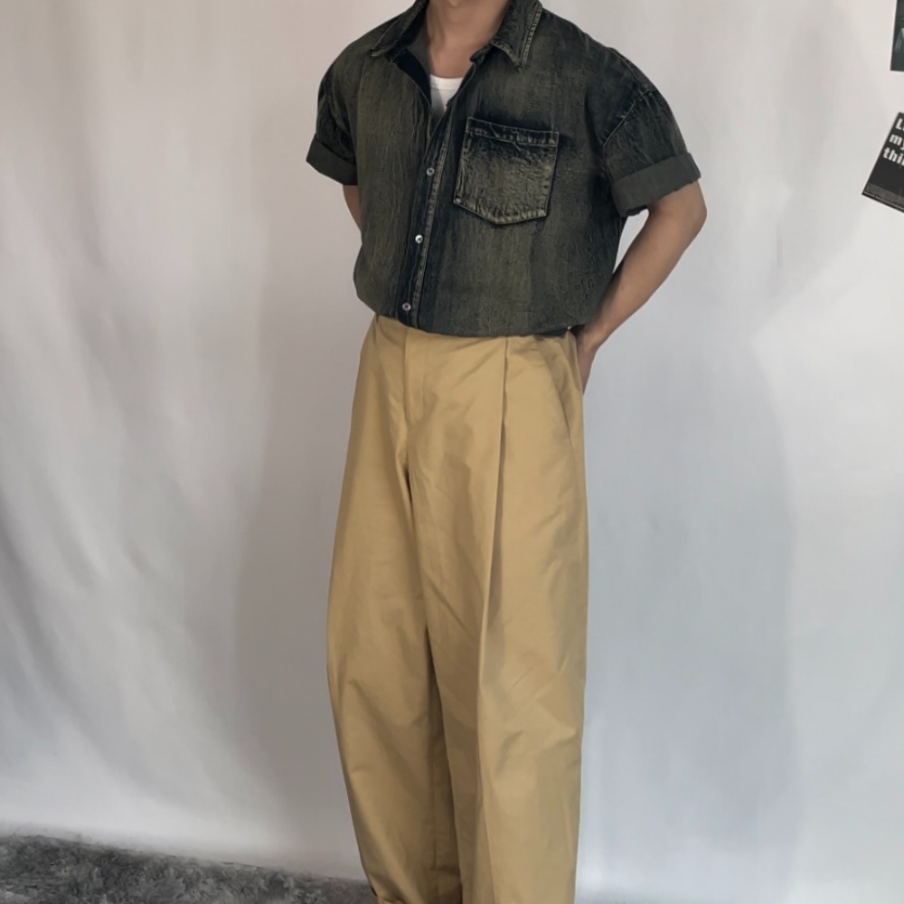 남자 빈티지 워싱 오버핏 데님 셔츠 청 - 상세 이미지 2